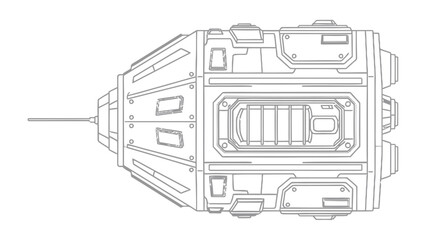 Detailed Spacecraft Blueprint: A technical blueprint of a spacecraft module showcasing intricate designs and engineering precision against backdrop. © abidakhatun