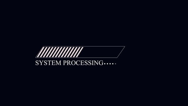 Cyberpunk System Processing loading bar animation with glitch effect. Futuristic uploading progress bar with glitch effect isolated on black background.