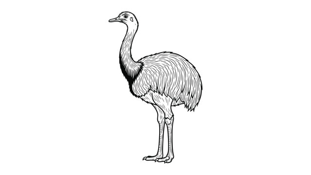 Elegant Rhea Portrait: A detailed sketch captures the graceful form of a Rhea, showcasing its long neck, slender legs, and distinctive plumage.