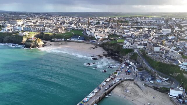 Aerial view Over Newquay In Cornwall, UK.