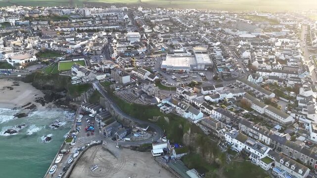 Aerial view Over Newquay In Cornwall, UK.