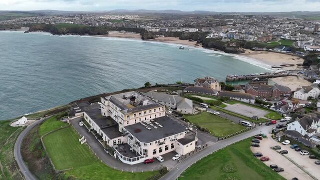 Aerial view Over Newquay In Cornwall, UK.