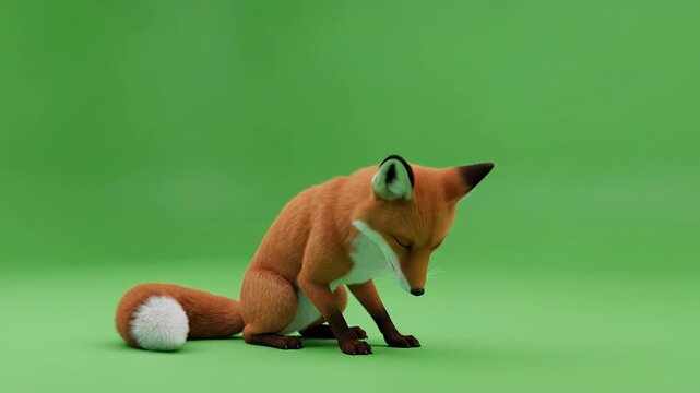 Cute Animated Fox Sits and Howls on Green Screen Background