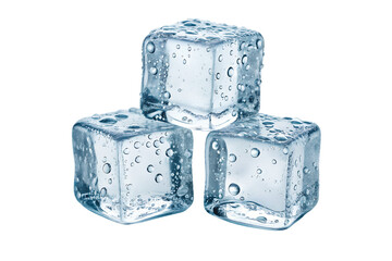 Ice Cubes Close Up Photo, Clear Ice Cubes with Condensation, Three Wet Ice Cubes Stock Image, Fresh Melting Ice Cubes Macro Shot, Blue Tinted Ice Cubes Water Droplets