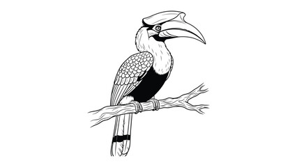 Hornbill on a Branch: This striking sketch captures the elegance of a hornbill perched serenely on a tree branch, showcasing its distinctive beak and unique features.  © abidakhatun