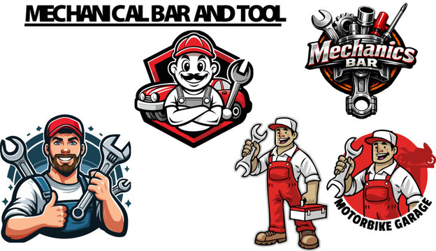 This vibrant collection showcases diverse mechanic and automotive repair service logos, each featuring skilled technicians with tools and embodying professionalism, perfect for garages, repair shops, 