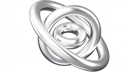 Fototapeta premium Abstract 3D silver metal rings modern geometric shape futuristic technology background digital art chrome texture isolated on white minimalist design connection loop sphere