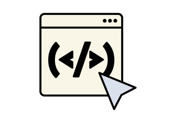 Ventana de navegador con etiquetas de código y cursor de ratón para desarrollo web