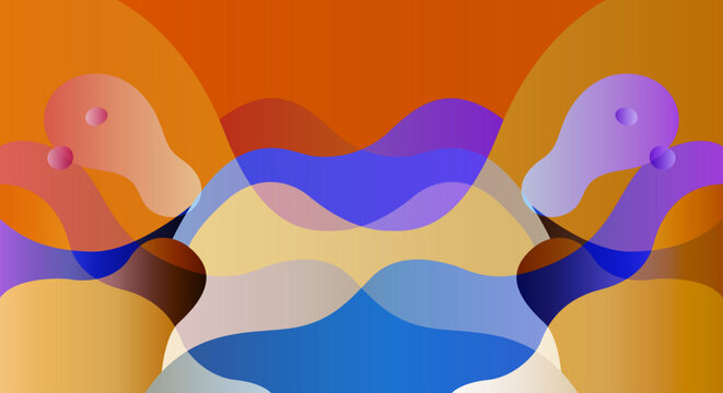 Composici&oacute;n de formas fluidas y ondas abstractas superpuestas con gradientes de colores c&aacute;lidos y fr&iacute;os