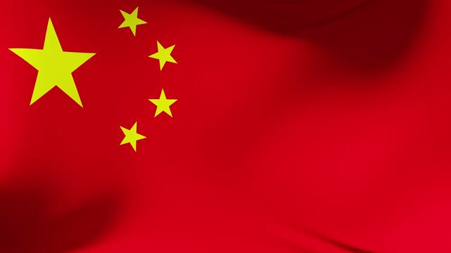Flag Of The People's Republic Of China, A bold and dramatic 3D motion render of the national flag waving against a clean background, suitable for historical documentary, cultural and creative visual c