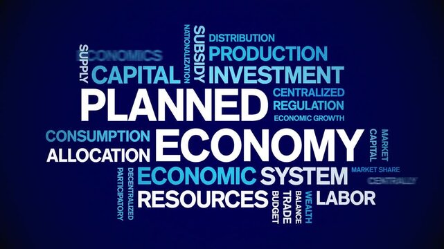 Planned Economy animated word cloud-text design animation tag kinetic typography seamless loop.