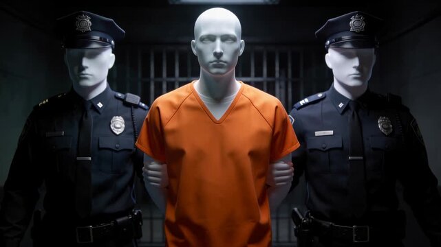 Mannequin inmate police escort 3D viral animated documentary visual storytelling
