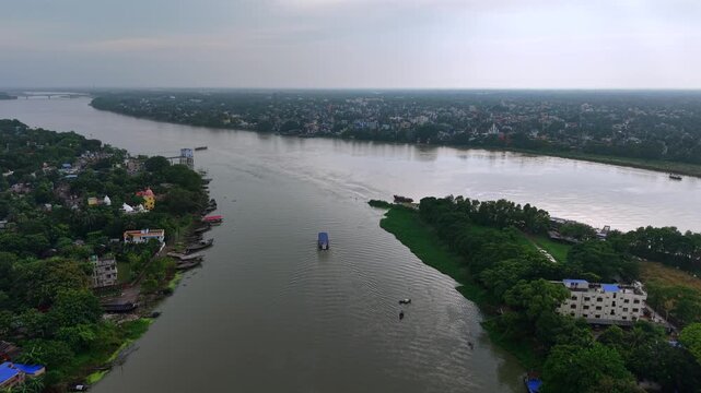 Aerial View of Hooghly River Flowing Through Mayapur West Bengal