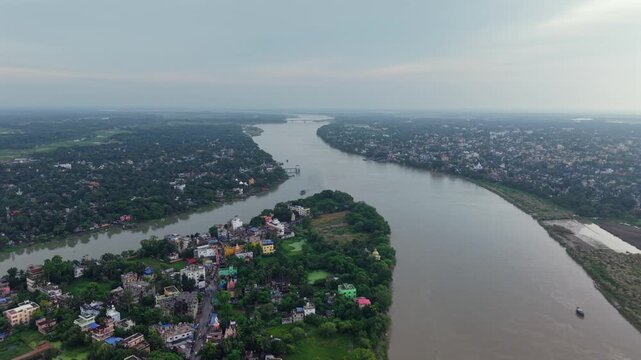 Aerial View of Hooghly River Flowing Through Mayapur West Bengal