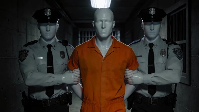 Mannequin inmate police escort 3D viral animated documentary visual storytelling