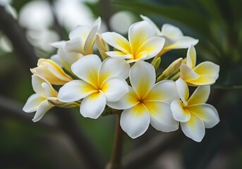 Fototapeta premium Delicate Plumeria Blossoms: Soft Light, Natural Beauty