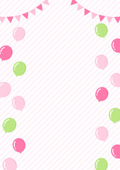 ピンクの風船とストライプ柄の背景、縦長サイズ