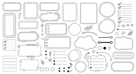 Collection of Hand-Drawn Frames and Decorative Elements for Design.