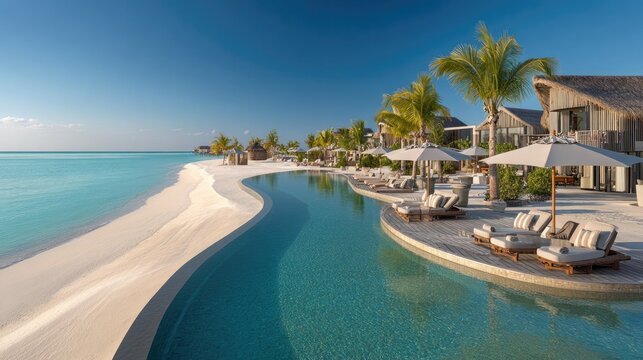 Idyllic beach resort with turquoise water and luxury accommodations