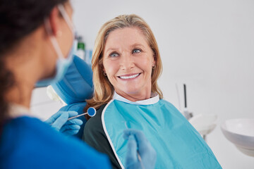 Fototapeta na wymiar Smiling senior woman looking at dentist