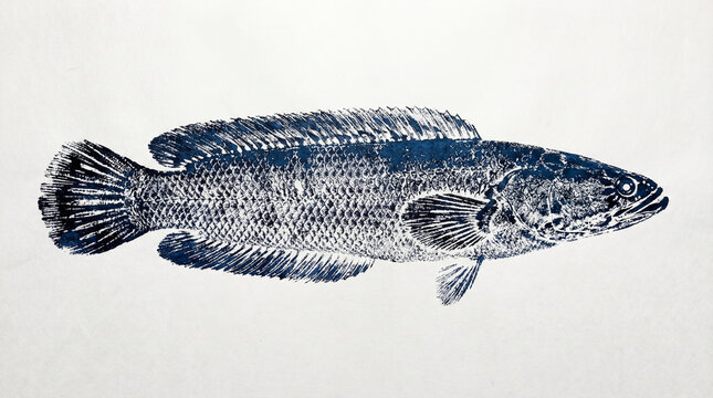 Snakehead Fish Gyotaku fishing ink print 
