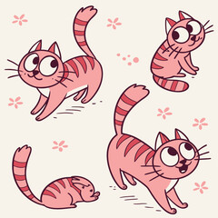 Set of 4 pink cartoon cats vector © Mabia
