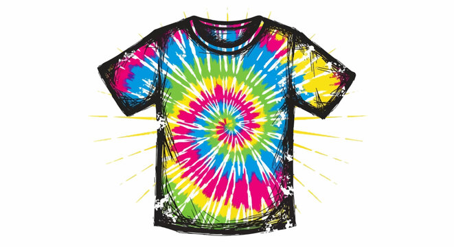 Vibrant tie-dye t-shirt design with radiating yellow lines