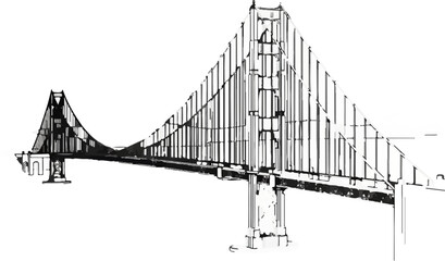 Fototapeta premium A stylized, black and white illustration of a large suspension bridge