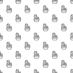 Fototapeta premium Cactus plants in small pots forming a seamless repeating pattern on a white background