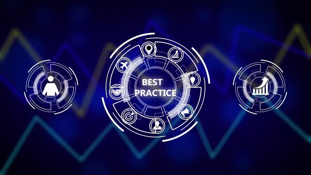 Business, Technology, Internet and network concept. BEST PRACTICE successful business concept. a futuristic holographic advanced HUD circle platform, success business graph arrow technology background