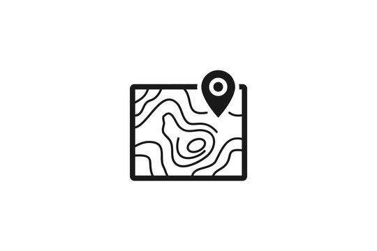 topographical map with contours and location pin icon