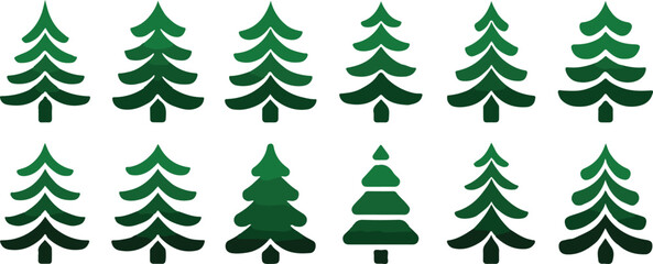 Fototapeta premium Collection of various green Christmas tree shapes and sizes in different shades isolated on white