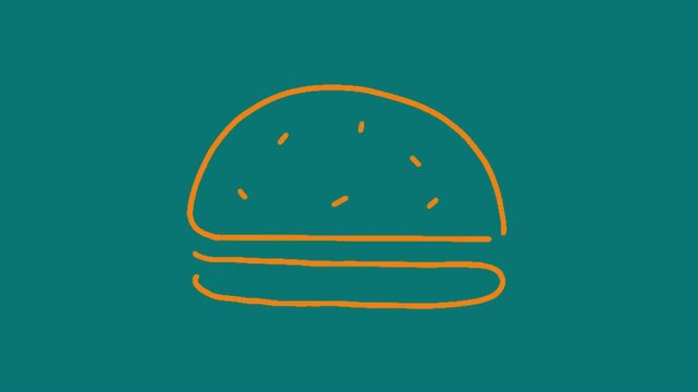 Colorful Burger Outline Vector Animation on Dark Zinc Background &ndash; Fast Food Line Art Motion Graphic