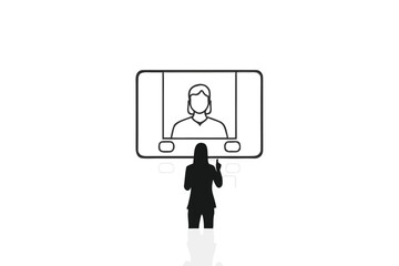 Fototapeta premium Line Art of Woman Presenting Video Call Profile On White Background