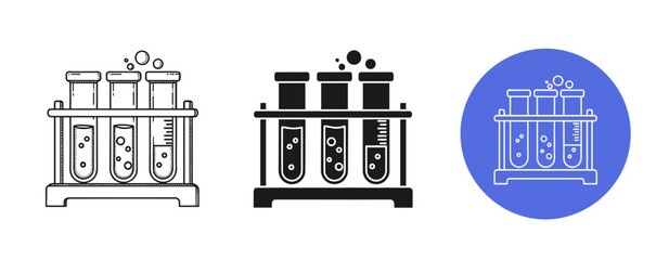 Fototapeta premium Set of three chemical lab test tube racks in black and white and blue icon