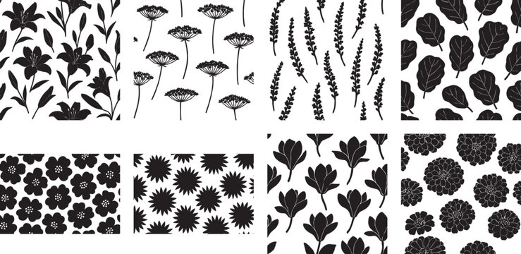 Elegant Lily and Zinnia Silhouette Pattern Collection
