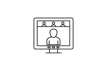 Fototapeta premium Online Meeting Icon with Group of People on White Background, Line Art