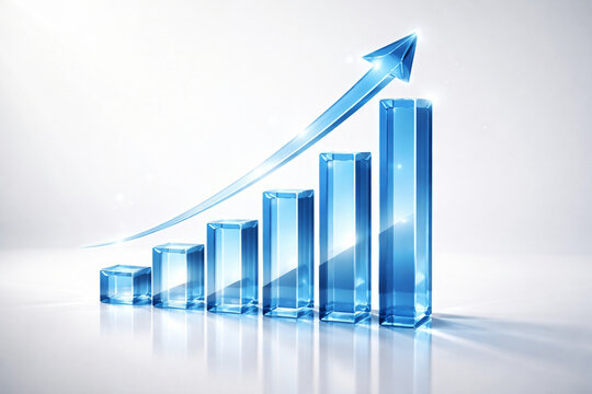 Abstract 3D Crystal Financial Bar Chart Showing Business Growth
