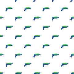 Fototapeta premium Blue and green water guns creating a playful seamless summer toy pattern