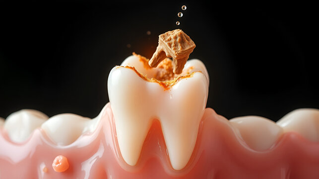 Destruction of a tooth by dental caries and disease