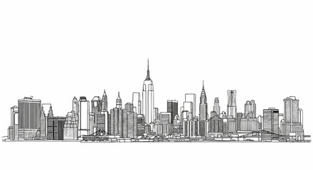 Obraz premium Detailed ink sketch of a prominent city skyline with varied architecture