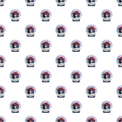 Naklejka premium Snow globes with houses and falling snow creating a seamless winter holiday pattern