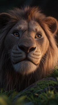 Close-up of majestic lion in serene african savanna a wildlife beauty perspective
