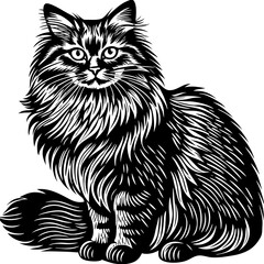 Black and white vector illustration of a long-haired cat © Joy
