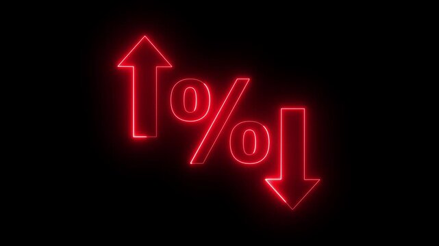 glowing neon Percentage growth and decline icon with up and down arrows. financial, business, and statistical analysis. Up and down percentage arrows icon. Perfect for reports and dashboards 4k.