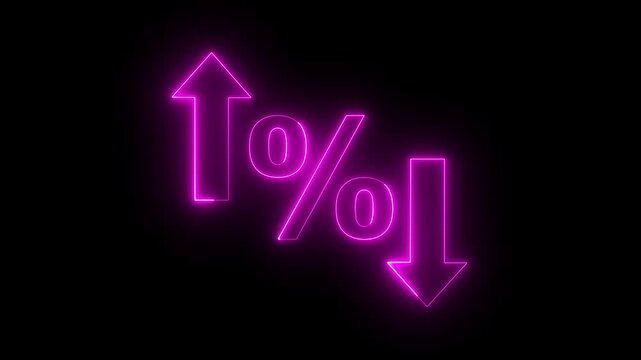 glowing neon Percentage growth and decline icon with up and down arrows. financial, business, and statistical analysis. Up and down percentage arrows icon. Perfect for reports and dashboards 4k.