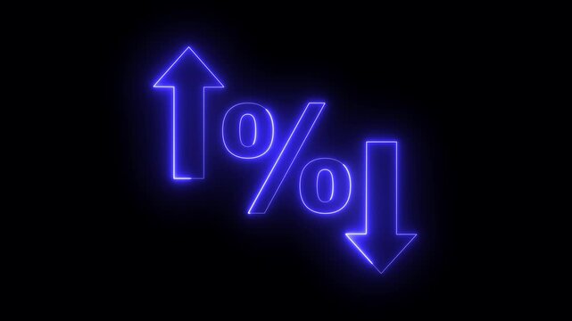 glowing neon Percentage growth and decline icon with up and down arrows. financial, business, and statistical analysis. Up and down percentage arrows icon. Perfect for reports and dashboards 4k.