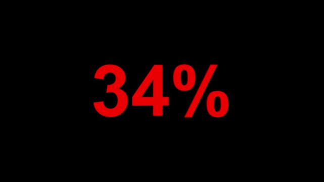 Bright red 3D thirty-four percent symbol stands out against a deep black background signifying a discount or data point