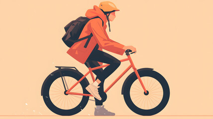 Fototapeta premium flat sketch doodle simple person riding a bike