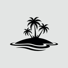 Fototapeta premium Three palm trees on a small island surrounded by water Vector